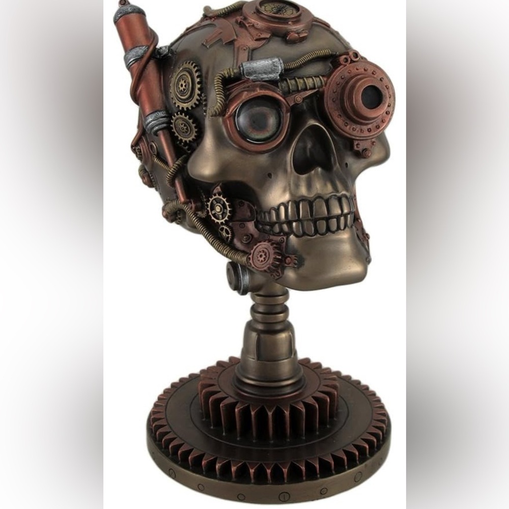 Veronese Resin Statue Bronze/Copper Finished Steampunk Skull Statue. New In Box.